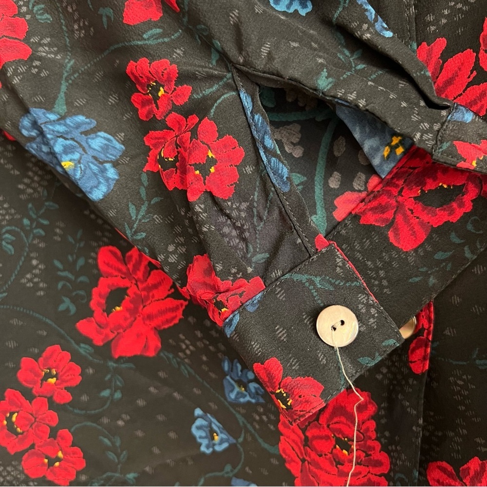 Vintage Alcott & Andrews 100% Silk Black Floral Roses Button Down Blouse Sz 4 - Picture 6 of 12